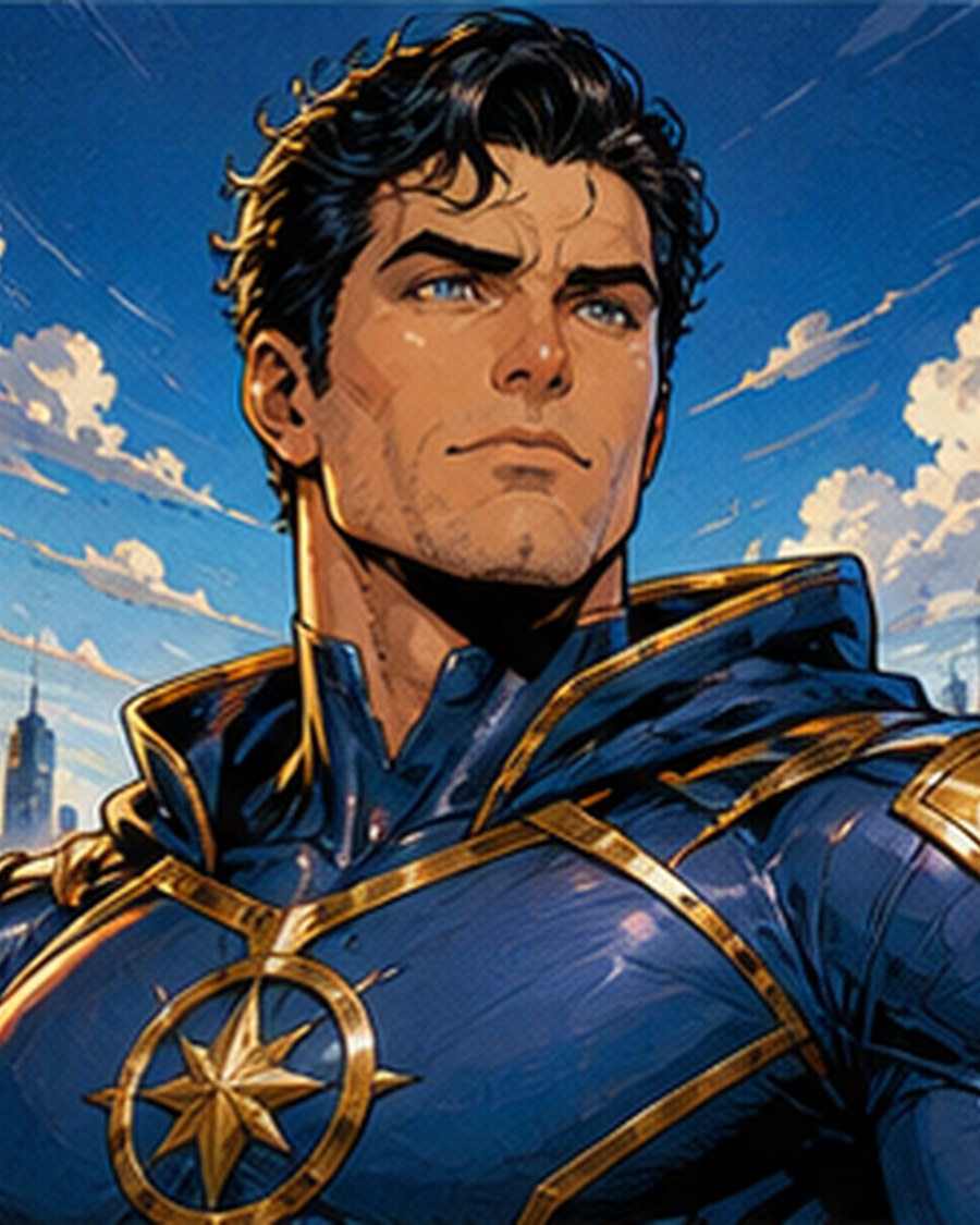 Captain Cobalt original AI comic character portrait