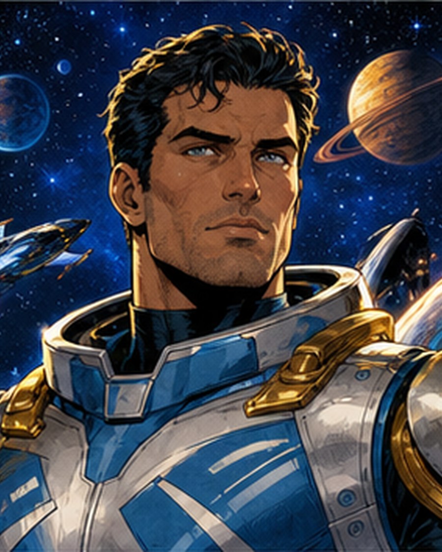 Captain Comet original AI comic character portrait