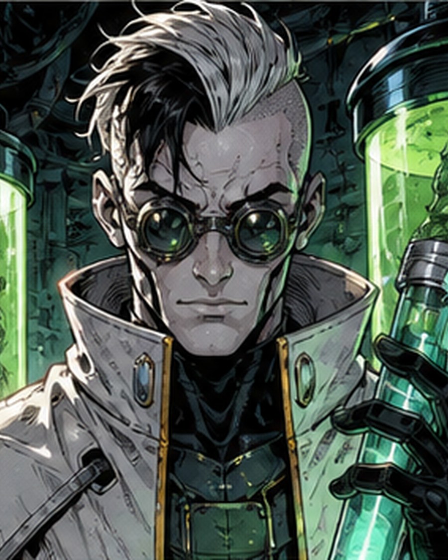 Dr. Nullwave original AI comic character portrait