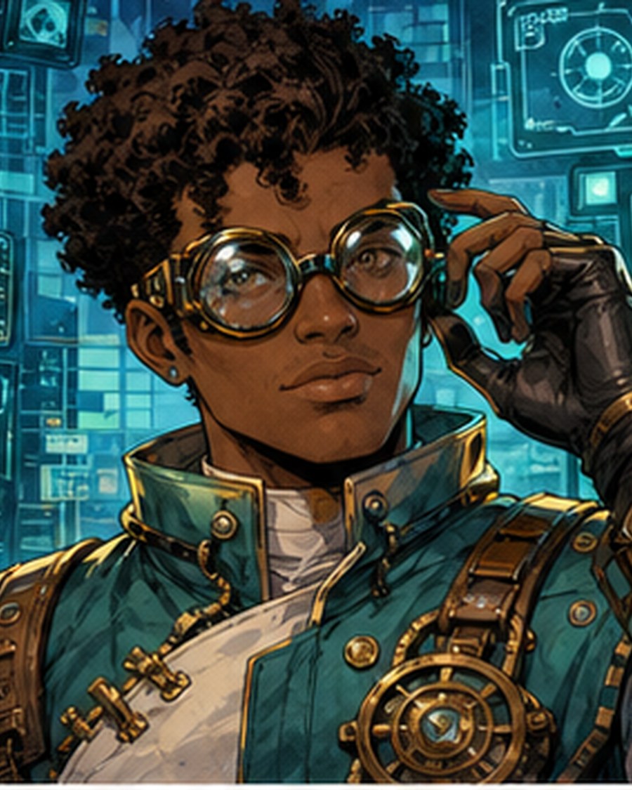 Professor Pixel original AI comic character portrait