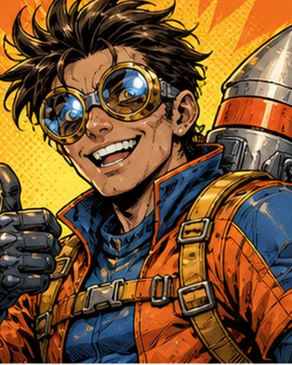 Rex Rocketboots original AI comic character portrait