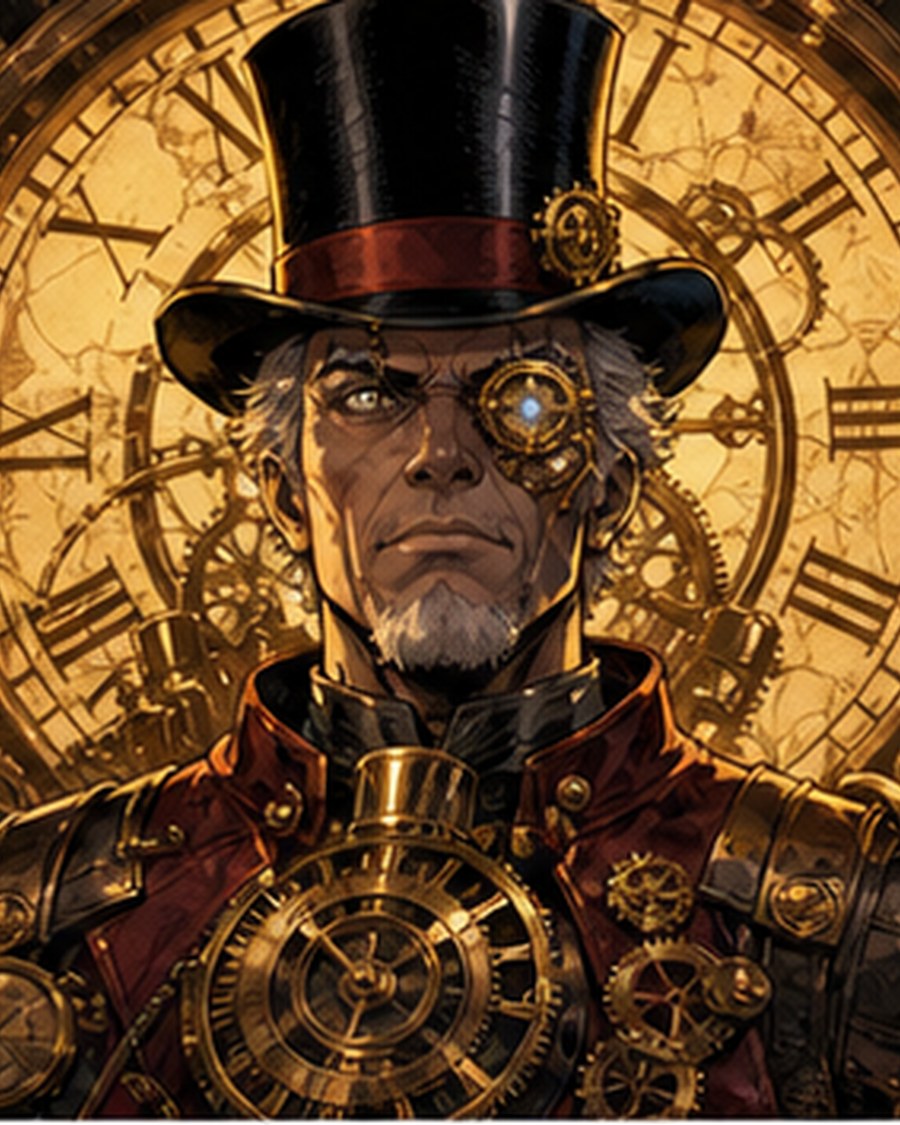 The Clock Baron original AI comic character portrait