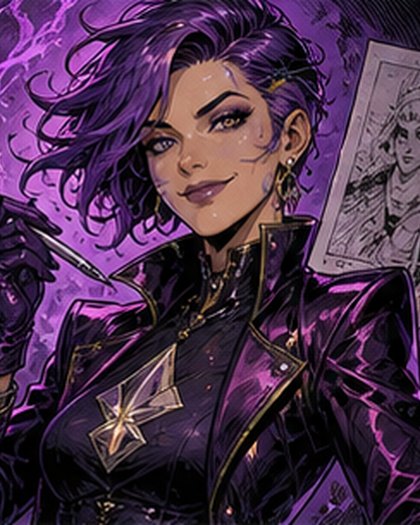 Villain Violet original AI comic character portrait